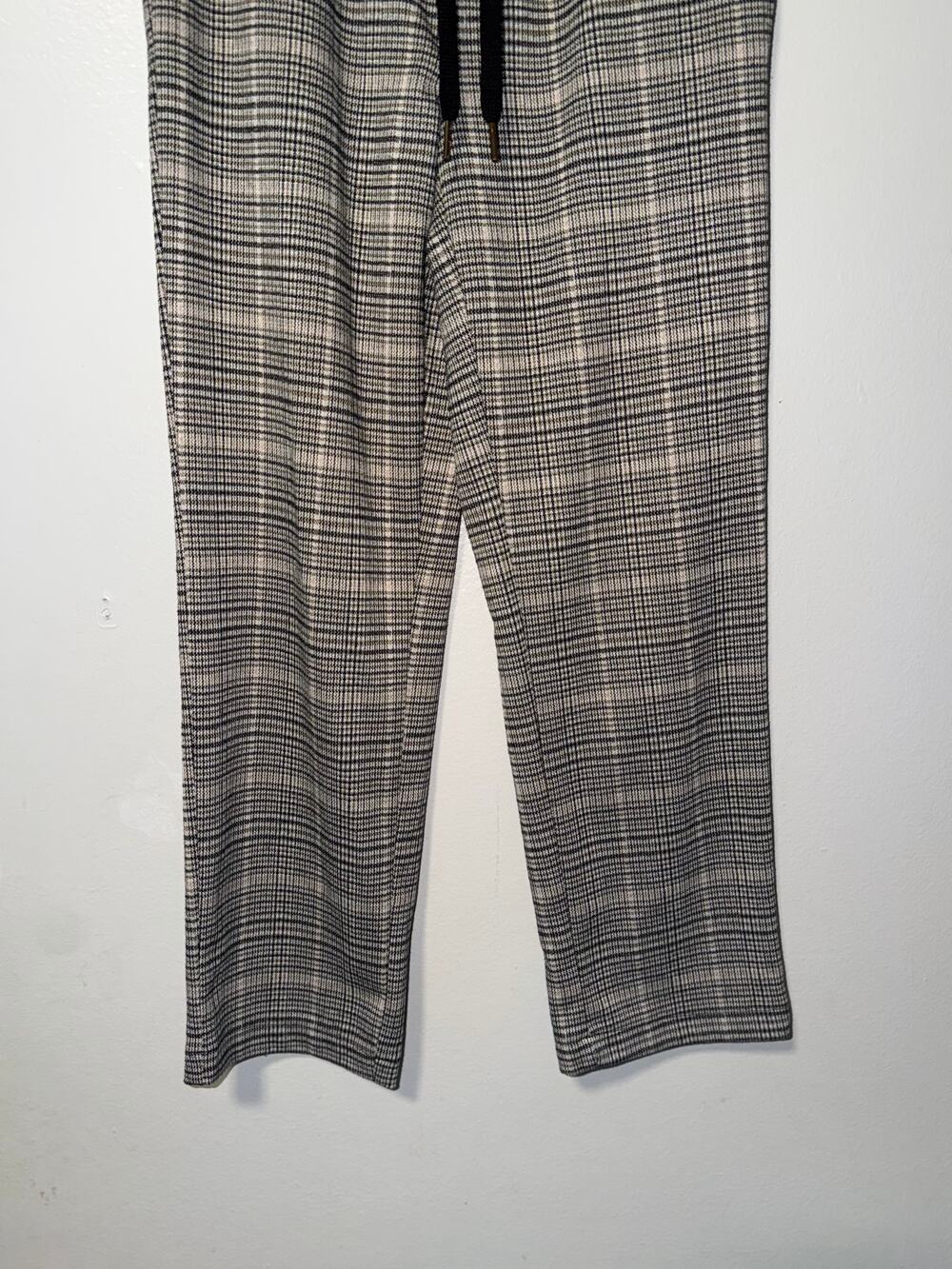 Jules & Leopold Black and Cream Plaid Trousers Drawstring Waist Straight Leg